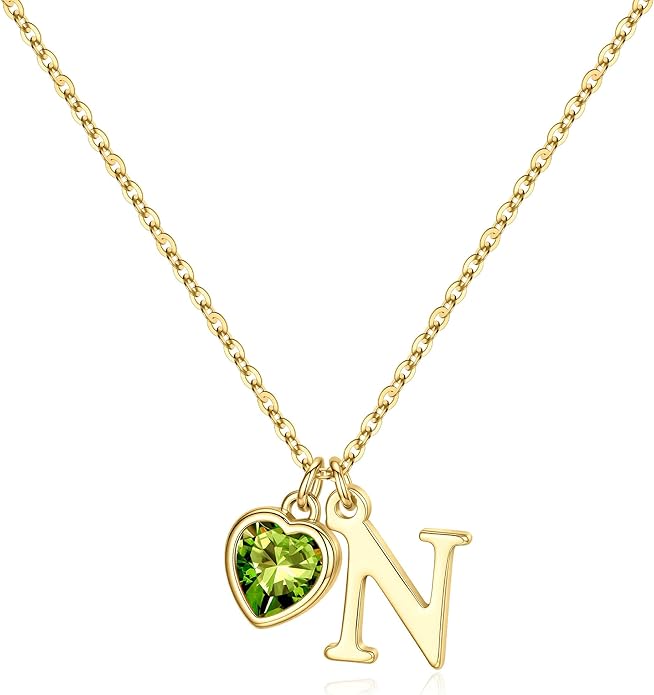 Turandoss Valentines Day Gifts for Her Trendy, Dainty 14K Gold Plated Initial A-Z Heart Birthstone Pendant Necklace Personalized Bridesmaid Birthday Valentines Jewelry Gifts for Women Girls