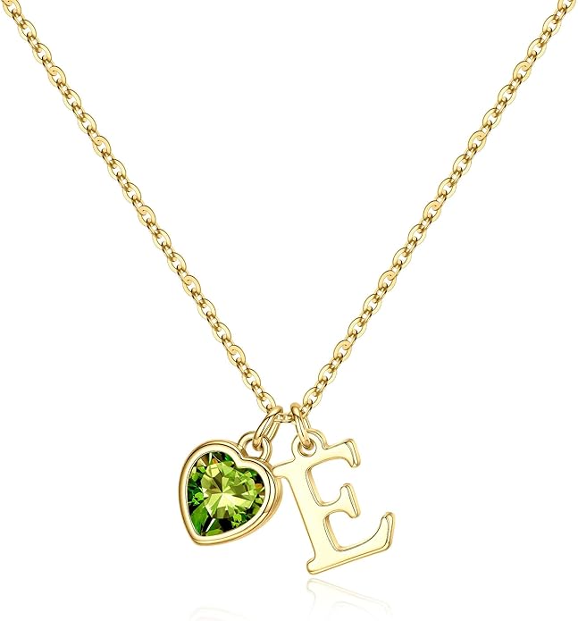 Turandoss Valentines Day Gifts for Her Trendy, Dainty 14K Gold Plated Initial A-Z Heart Birthstone Pendant Necklace Personalized Bridesmaid Birthday Valentines Jewelry Gifts for Women Girls