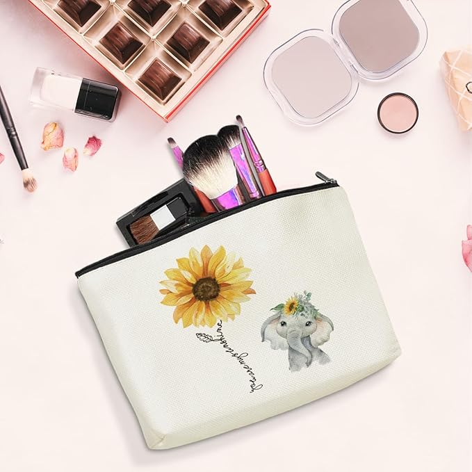 Funny Sunflower Elephant Makeup Bag Romantic My Sunshine I Love You Gifts for Her Women Friend Mom Wife Girlfriend Travel Toiletry Bag for Graduation Wedding Anniversary Birthday Christmas