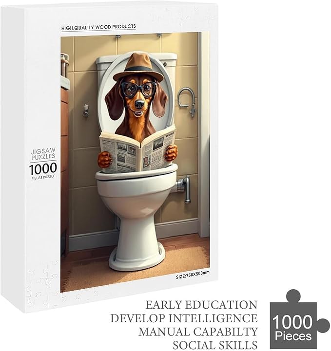 Jigsaw Puzzles for Adults 1000 Piece - Lavatory Dachshunds Dog Wooden Puzzle，Challenge Puzzles Puzzle Games， Stress Relief Games，Funny Puzzles，Unique Gifts for Wall Art