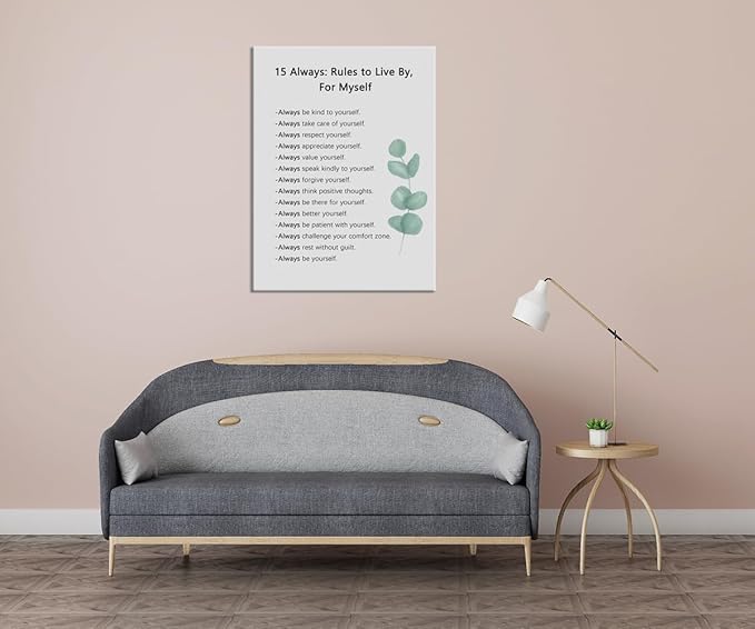 Inspirational Poster 15 Always : Rules to Live By, For Myself Quotes Motivational Canvas Wall Art picture Prints Artwork for Office Classroom Living Room Modern Home Wall Decor Framed [30''W X 40''H]