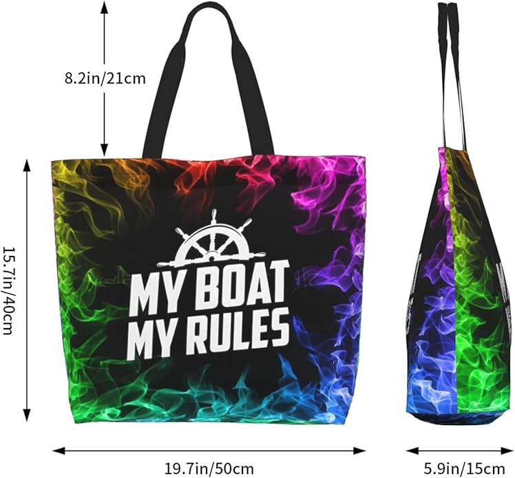 My Boat My Rules Large Reusable Eco-friendly Shopping Bags Portable Storage Handbag