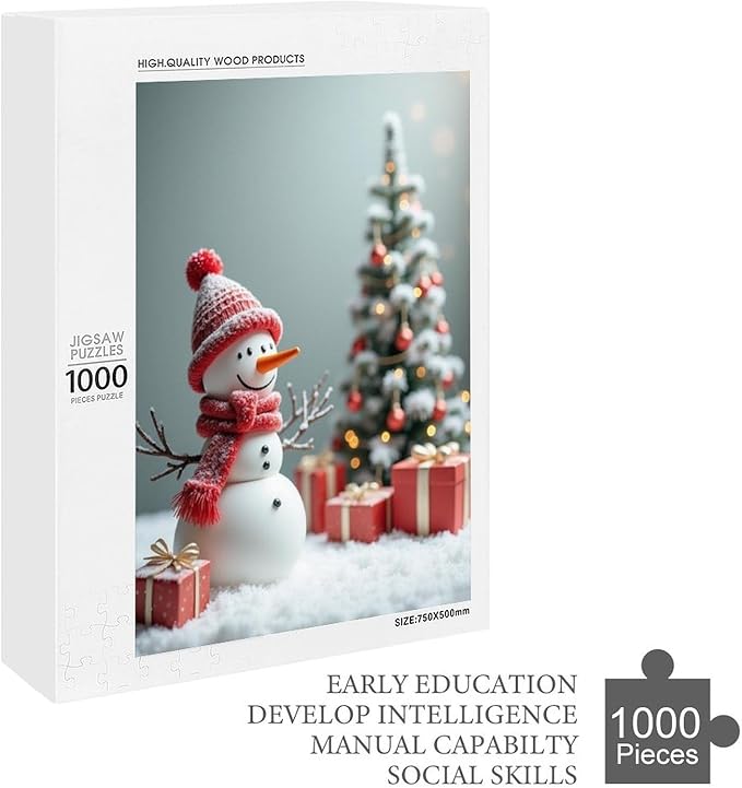 Wooden Puzzles for Adults 1000 Pieces, Christmas Winter Snowman, Each Piece is Unique and Perfectly Put Together, are Special Home Decorations, Fun Puzzles, Party Games, Family Toys