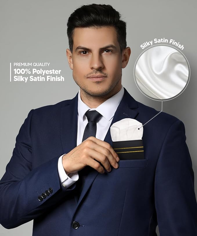 Premium Pre-Folded Four-Point Suit Pocket Square for Men with Sewn Pocket Fold