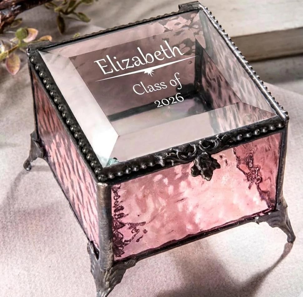J Devlin Glass Art Customized Graduation Gift - Class of 2026 - Box 903 EB241 (Pink) by JDevlinGlassArt