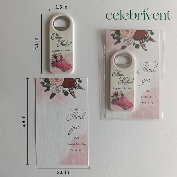 20 PCS Personalized Wedding Favors Bottle Openers - Custom Wedding Gifts for Guests with Thank You Cards, Memorable Thank You Gift for Celebrating Your Special Day (Rectangle)