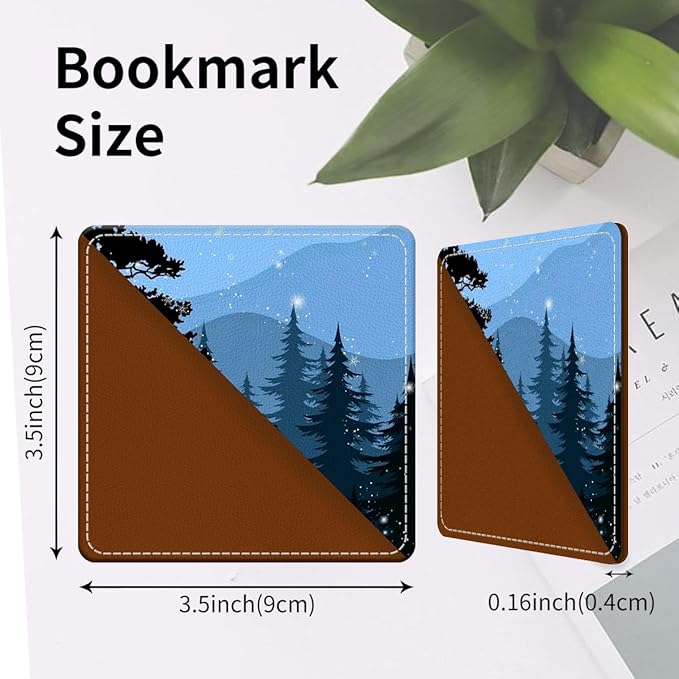 Cute Leather Bookmarks, Fun Triangle Making Corner Bookmark, Book Accessories for Reading Book Lovers, Unbreakable Page Markers for Women Men Cute Snowy Forest