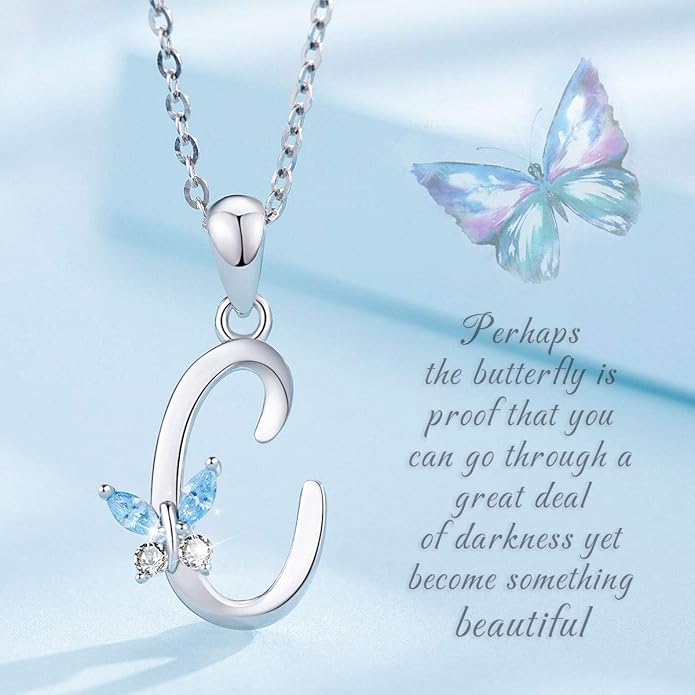 EUDORA Sterling Silver Butterfly Initial Necklaces for Women, Elegant Letter Neckles Personalized Gift for Mother, Sister, Daughter, 18 inch Chai