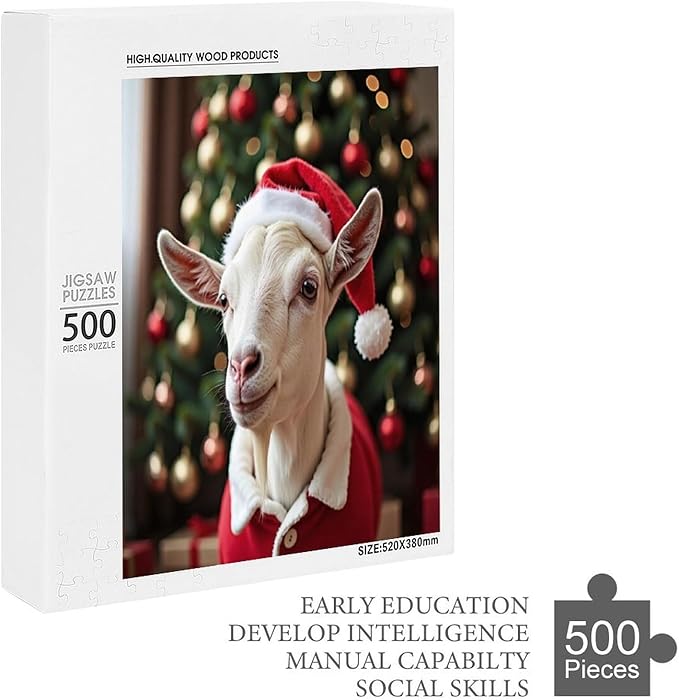 Christmas Sweater Goat Wooden Puzzle 500 Pieces Jigsaw Puzzles for Adults Puzzle Educational Toys Challenging Fun Games Gifts for Elders Kids Family and Friends