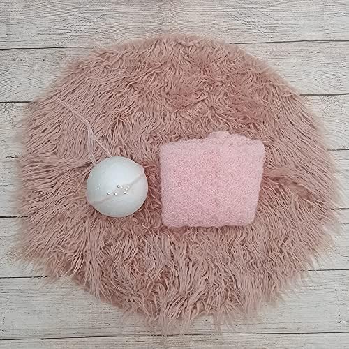 Newborn Photo Props Faux Fur Round 23.6 inch Soft Baby Boy Girl Photo Blanket Studio Photo Mat (3pcs Pale Pink) - Image 2