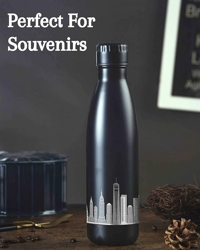 New York City Skyline Gifts, New York City Gifts for NYC Lovers, Skyline Map 17oz/500ml Stainless Steel Insulated Water Bottle, Perfect for Birthday & Christmas