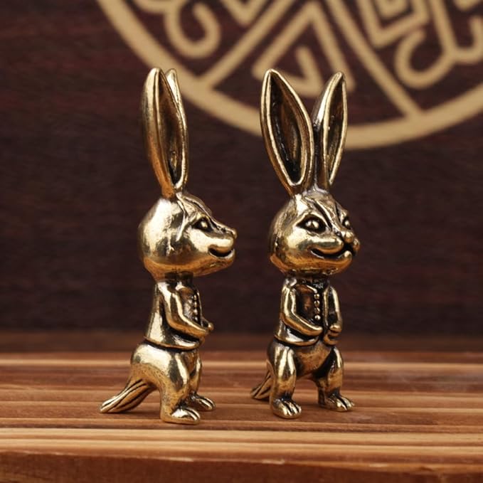 Brass Animals Figurine Decorative,Solid Copper Decorations,Metal Statue,Pure Brass Mr. Long Eared Rabbit Statue, Exquisite Decor Figurine，Ideal Decor for Home, Office, or Café