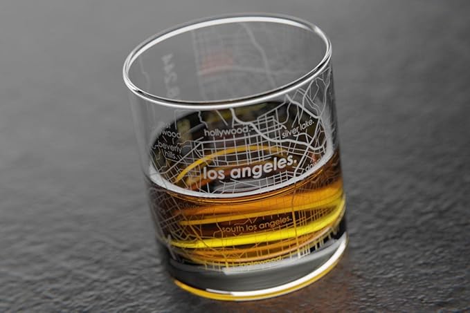 Well Told Engraved Los Angeles California Map Rocks Glass, Old Fashioned Whiskey Glass (11 oz, Clear) Etched Whiskey Glass, Gifts For Whiskey Lovers