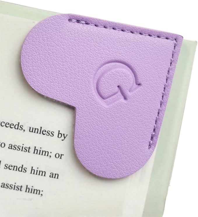 MOTEERLLU Personalized Leather Heart Bookmark with Initials, Handmade, Letter Cute Custom Corner Book Marks for Reading Women, Teachers, Students, Book Lovers, Book Accessories(Purple,G)