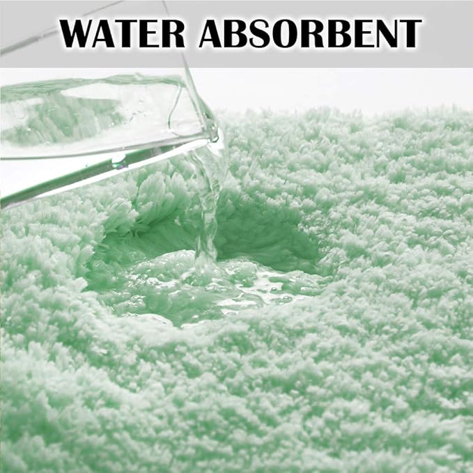 Suchtale Bathroom Contour Rug Non Slip Bath Mat Water Absorbent Soft Microfiber Shaggy Bathroom Mat Machine Washable Bath Rug for Bathroom Thick Plush U Shape Toilet Rug (20 x 24, Pale Green)