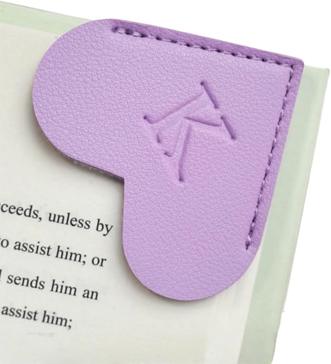 MOTEERLLU Personalized Leather Heart Bookmark with Initials, Handmade, Letter Cute Custom Corner Book Marks for Reading Women, Teachers, Students, Book Lovers, Book Accessories(Purple,K)