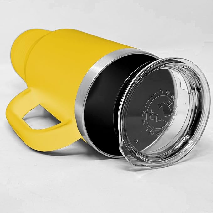 LaserGram 40oz Vacuum Insulated Travel Mug with Handle, Cup of Coffee, Personalized Engraving Included (Yellow)