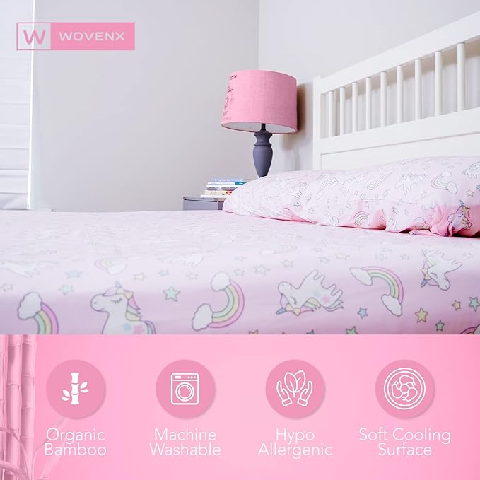 Kids Organic Viscose Derived from Bamboo Sheet Set | Twin or Full Size Fitted Bed Sheets | Oeko-Tex Certified | Cute Toddler Bedding for Girls & Boys Unicorn Full