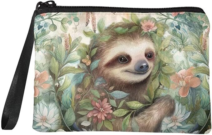 Dolyues Sloth Coin Purse Zipper & Wrist Strap Wallets Womens Change Pouch for Women Girls Organizer Purses Holders Organizer Wallet for Coins/Card/Key