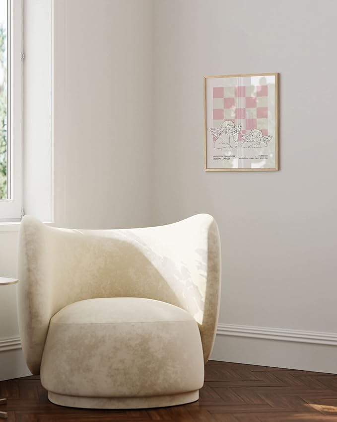 HAUS AND HUES Pink Wall Art, Danish Pastel Posters, Aesthetic Room Decor, Cool Trendy Posters (Beige Frame, 16x20)