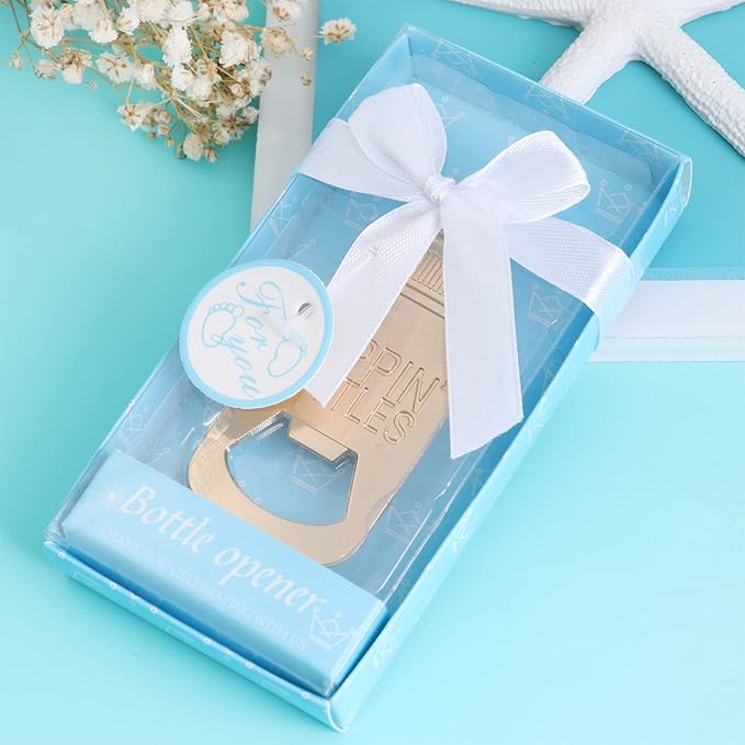 24 pcs Bottle Opener Baby Shower Favors for Guests, Poppin Bottle Openers for Baby Shower Favors,Gifts,Decorations and Souvenirs,Baby Shower Souvenirs Party Supplies Decoration (Baby Blue, 24)
