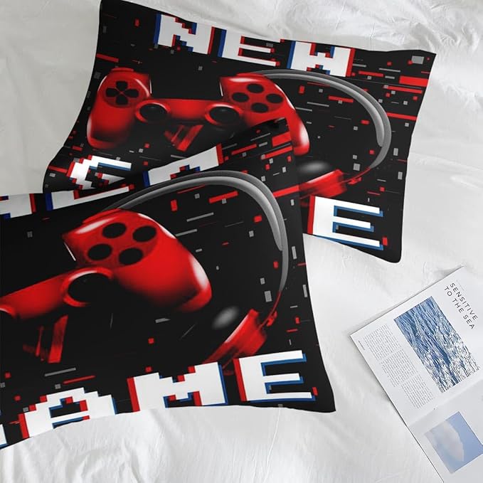 Comforter Set Full Size, Retro Gaming Gamepad 7 Pcs Bedding for Kids and Adults, Play Computer Video Games Bed Sheet Sets with Fitted Sheet 2 Pillowcases & 2 Shams for Bedroom Bed Decor