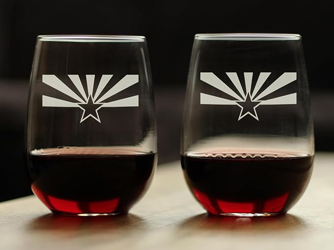 Bevvee Arizona Flag - Stemless Wine Glasses - Set of 2 - State Themed Drinking Decor and Gifts for Arizonans - Large 17 Ounce