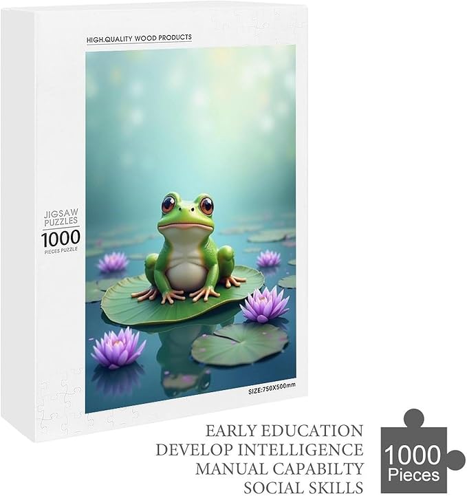 Puzzles for Adults 1000 Pieces Wooden Jigsaw Puzzle - Lotus Pond Frog Theme Puzzle，Party Games，Family Toys，Educational Puzzles，Stress Relief Wooden Puzzle，Gifts for Family，Colleagues and Friends