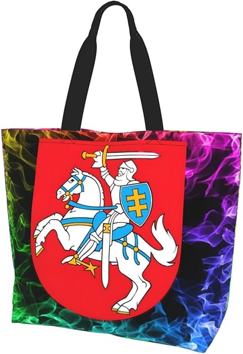Lithuania National Emblem Large Reusable Eco-friendly Shopping Bags Portable Storage Handbag