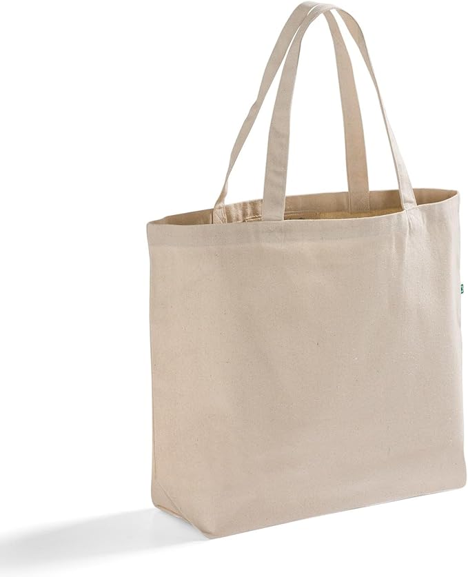 Large Recycled Cotton Canvas Tote Bag with Gusset – 12 Pcs Reusable Bag with Shoulder Straps, Canvas Tote Bags Bulk
