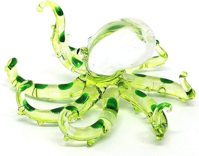 ZOOCRAFT Glass Sea Octopus Figurine Green Miniature Hand Blown Coastal Style Home Decor Gift Collectible