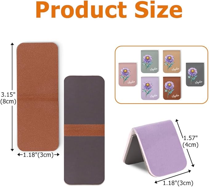 callie Personalized Magnet Bookmark Clips - Custom Retro Birth Flower & Name, Leather Magnetic Book Page Marks, Gifts for Women Men Book Lovers