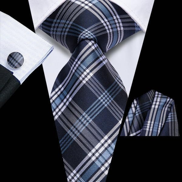 Hi-Tie Lot 5 Pcs Gift Box Mens Tie Set Necktie with Pocket Square Cufflinks Silk Neck Tie Collection - Image 3