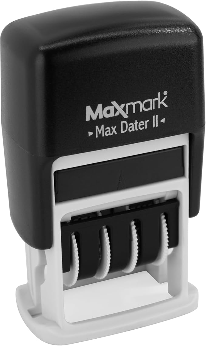 MaxMark Self-Inking Rubber Date Office Stamp with Paid Phrase Blue Ink & Date RED Ink (Max Dater II), 12-Year Band