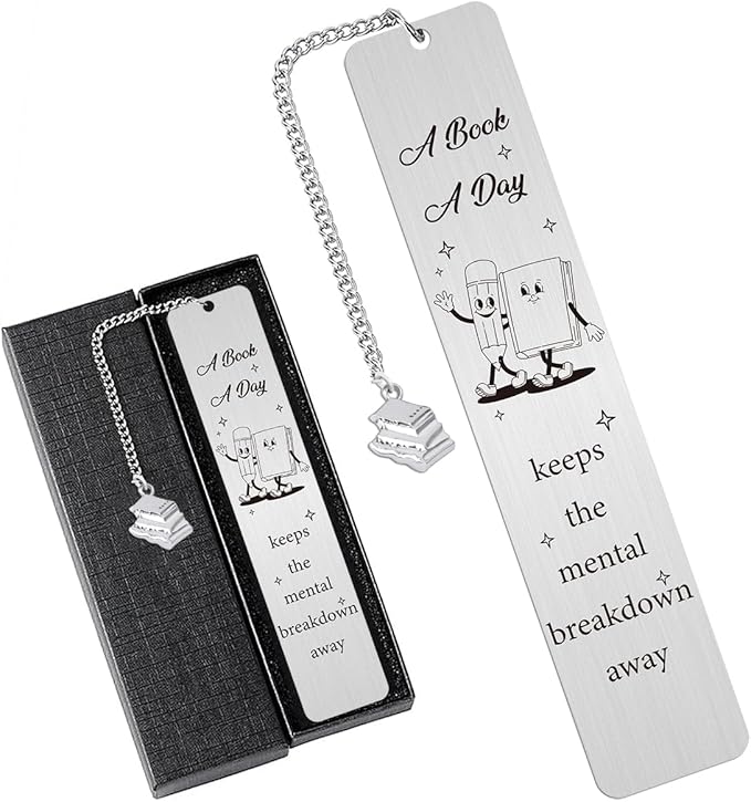 Funny Bookmark Gift for Book Lover, Inspirational Mental Bookmark for Reading Women Bookworm Bookish Nerd, Christmas Birthday Gifts for Girls, A Book A Day
