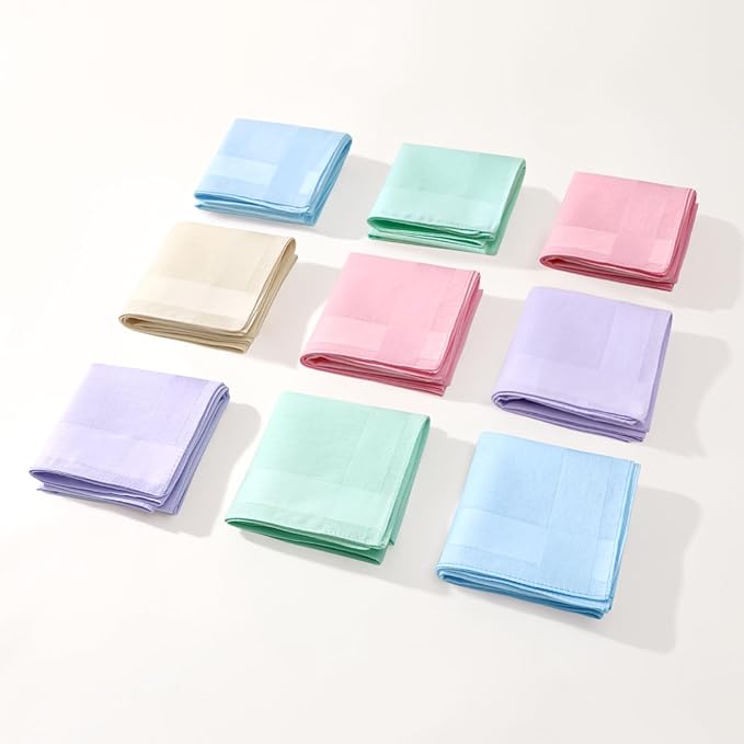 HOULIFE 100% Cotton Unisex Handkerchiefs, Solid Stripe Handkerchiefs for Men & Women Soft Cotton Hankies 15.7x15.7 ”
