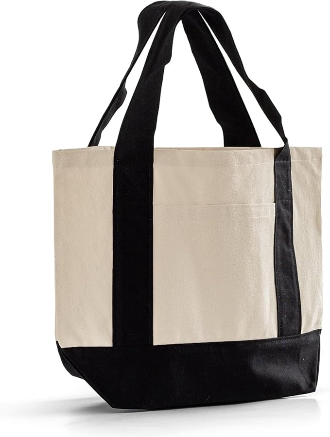 TBF 12 Pack Mini Iconic Canvas Shopping Bags with Gusset – Reusable Eco-Friendly Tote Bags with Handles