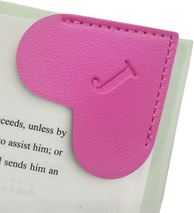 MOTEERLLU Personalized Leather Heart Bookmark with Initials, Handmade, Letter Cute Custom Corner Book Marks for Reading Women, Teachers, Students, Book Lovers, Book Accessories(Rose,J)