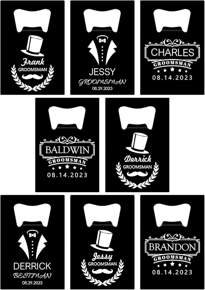 8PCSPersonalized Bottle Openers Credit Card Size, Groomsmen Best Man Gifts for Wedding Bachelor Party, Stainless Steel Beer Bottle Opener