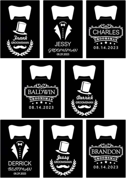 8PCSPersonalized Bottle Openers Credit Card Size, Groomsmen Best Man Gifts for Wedding Bachelor Party, Stainless Steel Beer Bottle Opener
