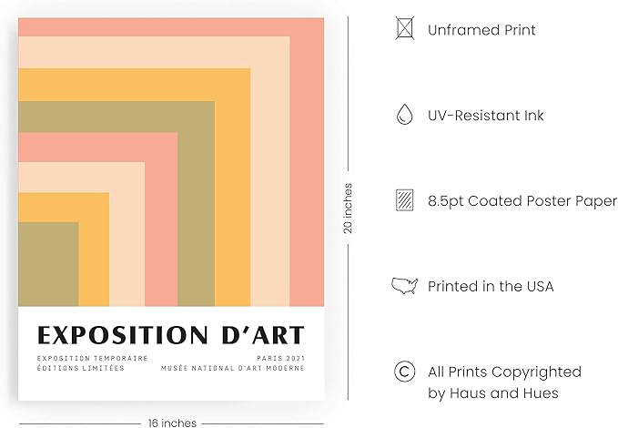 HAUS AND HUES Danish Pastel Posters – Trendy Aesthetic Art, Geometric Angles Print, Abstract Art Exhibition Wall Decor (Unframed, 16"x20")