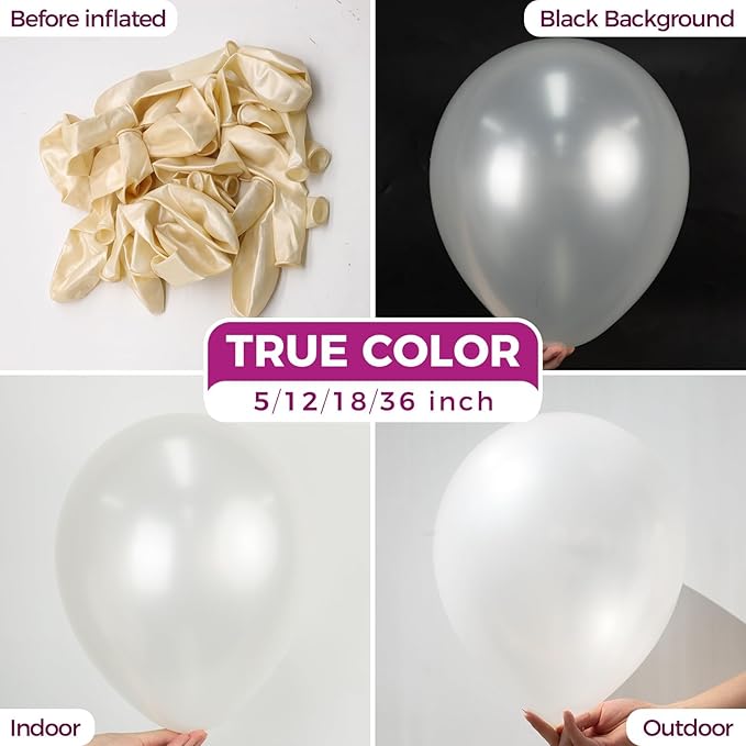 Bezente Pearl White Balloons Latex Party Balloons - 100 Pack 12 inch Round Helium Pearlescent White Ivory Balloons for Valentines Day Anniversary Wedding Bridal Shower Birthday Party Decorations