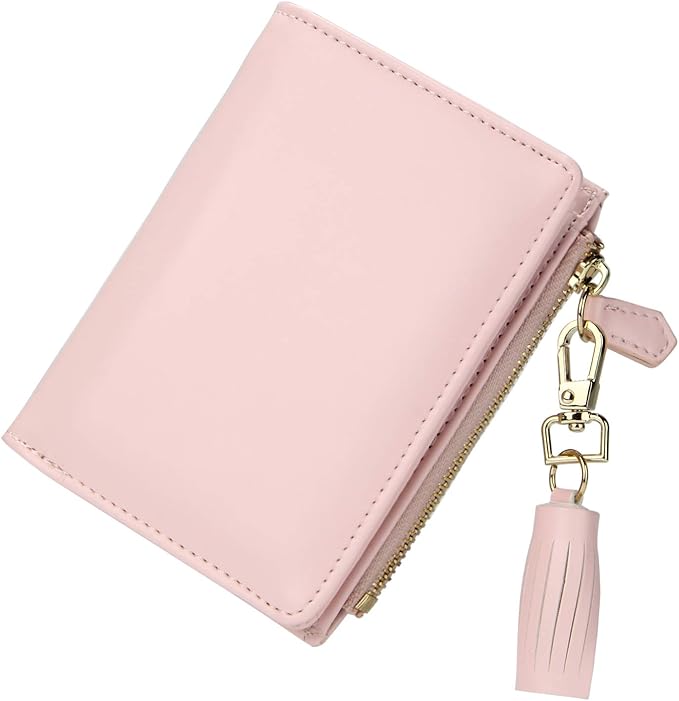 GEEAD Small Wallets for Women Bifold Slim Coin Purse Zipper ID Card Holder PU Leather Pink