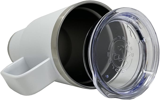LaserGram 20oz Vacuum Insulated Travel Mug with Handle, Cup of Coffee, Personalized Engraving Included (White)