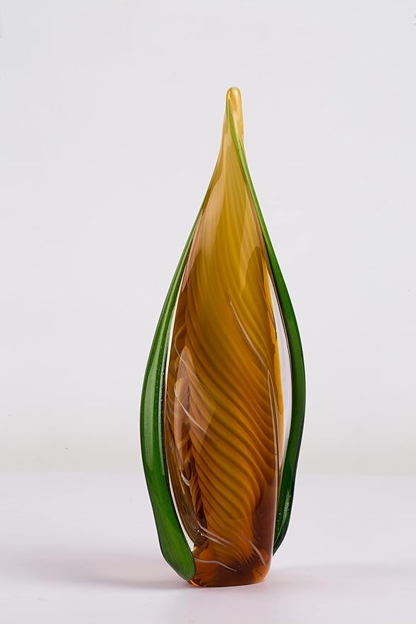 Yao Yuan Handmade Blown Murano-Style Art Glass Sculpture, Yellow and Green Glass Craft Decoration