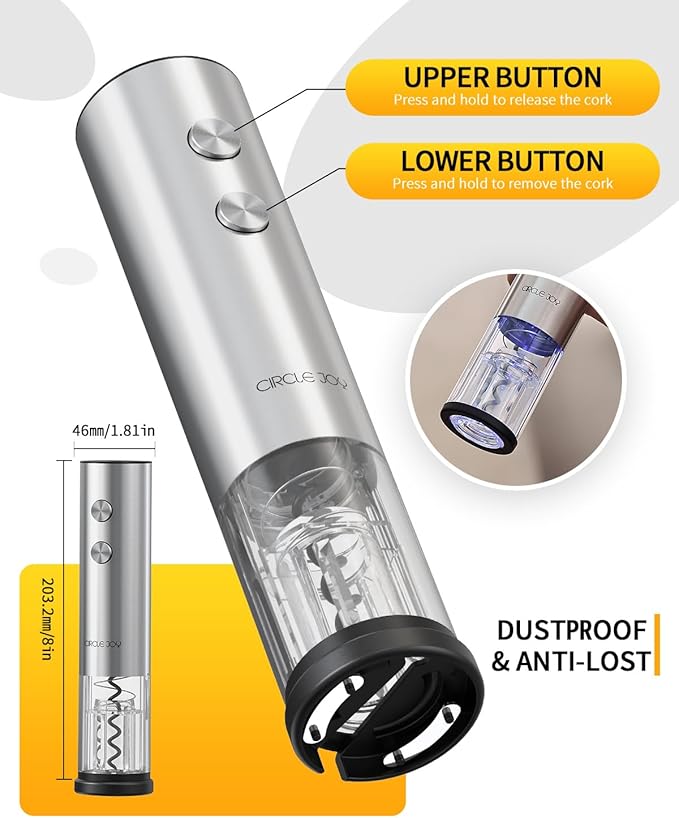 CIRCLE JOY Electric Wine Opener Rechargeable 5-in-1 Wine Gift Set with Foil Cutter, Wine Aerator Pourer, Wine Drip Ring & Vacuum Stopper, White Elephant Gifts for Adults