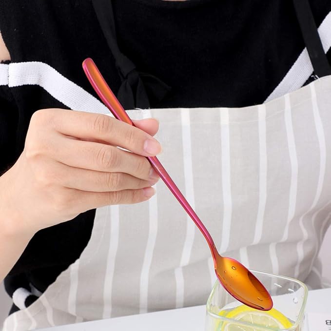 Buyer Star Long Handle Iced Tea Spoons, 8 inch 18/10 Heavy Duty Coffee Spoon Sets for Mixing, Cocktail Stirring, Tea, Coffee, Milkshake, Cold Drink
