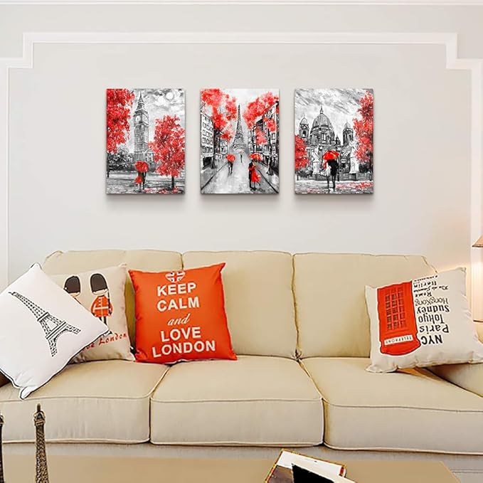 Canvas Wall Art Decor for bedroom Black and white scenery romanti couples pictures Artwork Ready to Hang for living room Home Decoration painting 12" x 16" 3 Piece Paris Eiffel Tower wall decor