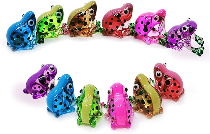 WitnyStore Tiny ¾ Inch Orange Yellow Black Dotted Short Face Frog Figurine - Miniature Hand Blown Glass Poison Frogs Amphibian Animals Colorful Small Crystal Decorative Collectible Figures Décor Gifts