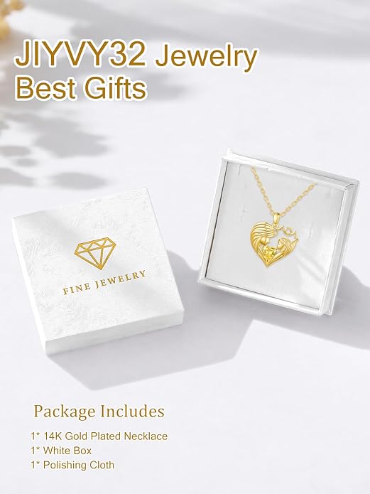 Mother and Daughter/Son Love Heart Necklace White Gold/14K Gold/Rose Gold Birthstone Jewelry Christmas Mothers Day Birthday Gifts For Mom Wife Grandma Women